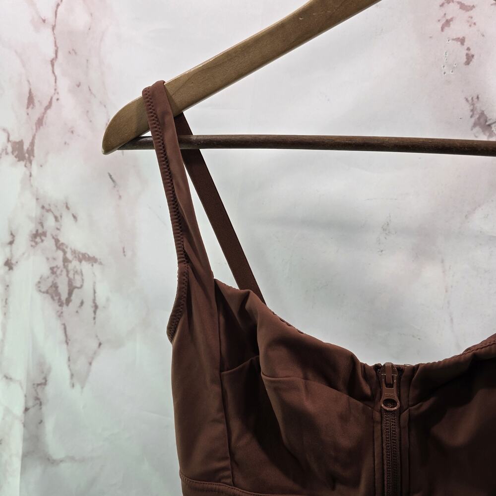 Shapellx Jumpsuit Womens Small Brown Crop Air Slim ElasticFuse Waistband Zip - Picture 2 of 16